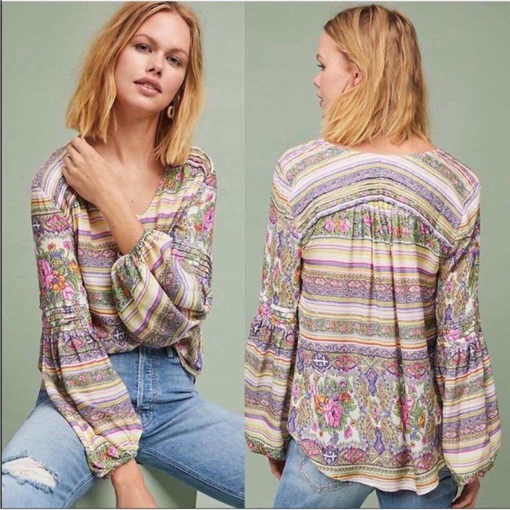 Maeve x Anthropologie Ceresco Boho Peasant Floral Blouse - Size S